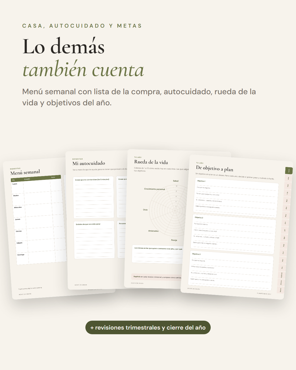 MenÃº semanal, autocuidado, rueda de la vida y objetivos