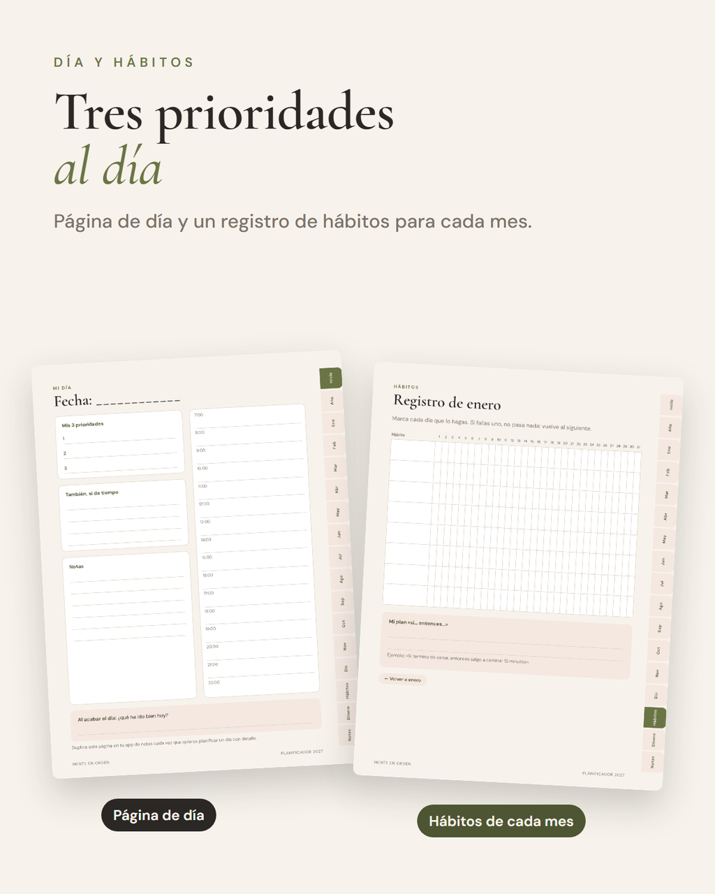 PÃ¡gina de dÃ­a y registro de hÃ¡bitos del mes