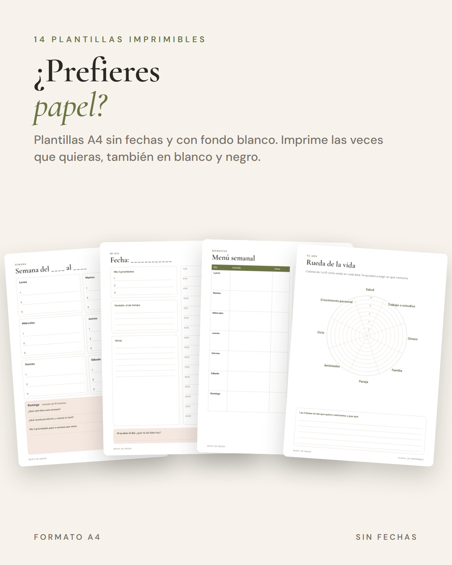 Plantillas imprimibles A4 sin fechas